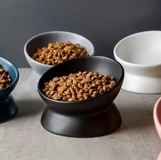 Ceramic Raised Pet Bowl Black
