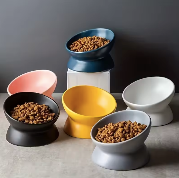 Ceramic Raised Pet Bowl Grey